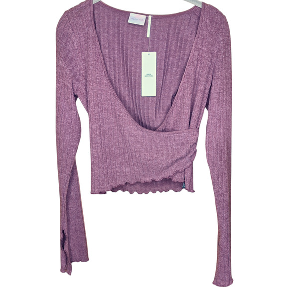 Urban outfitters out from under NEW Lila Brushed rib wrap top maroon red soft - Picture 2 of 6